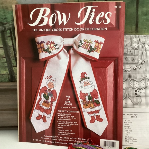Cross-Stitch BOW TIES Christmas Kit "MR. & MRS. CLAUS" 08109 Opened Started WIP - Picture 2 of 11